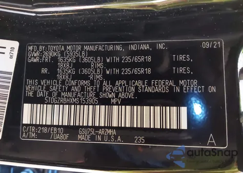 2021 Toyota Highlander Xle из США, поврежденный, VIN 5TDGZRBHXMS153905